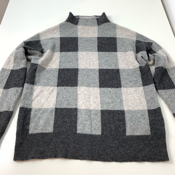 Nicole Miller Cashmere Sweater Gray Checkered Squares Sz Medium Mock Neck Soft - Picture 3 of 10